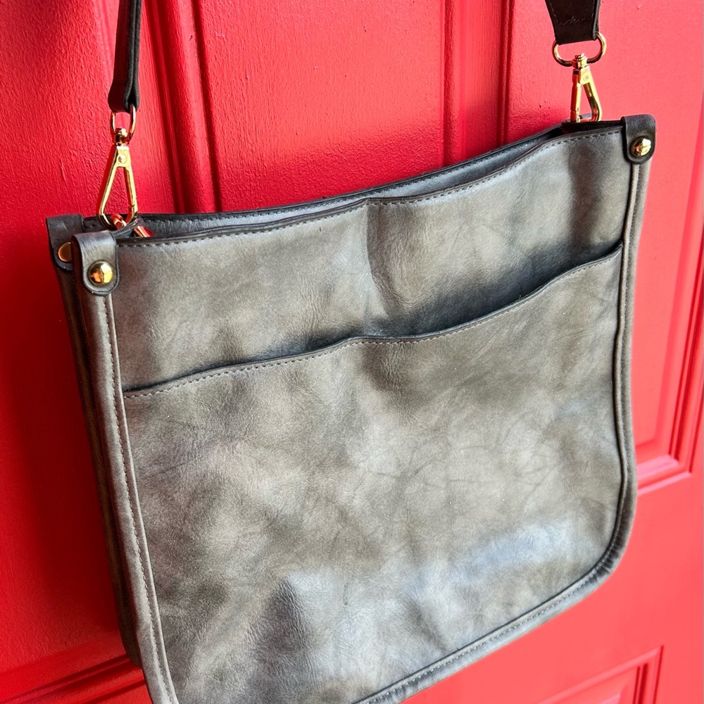 Gray Shoulder Bag with Black Strap